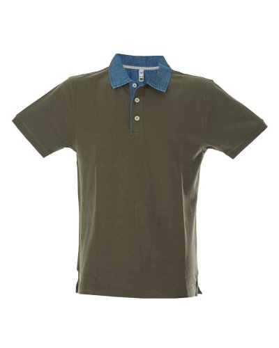 Polo manica corta con colletto in tessuto denim Granada Army Green