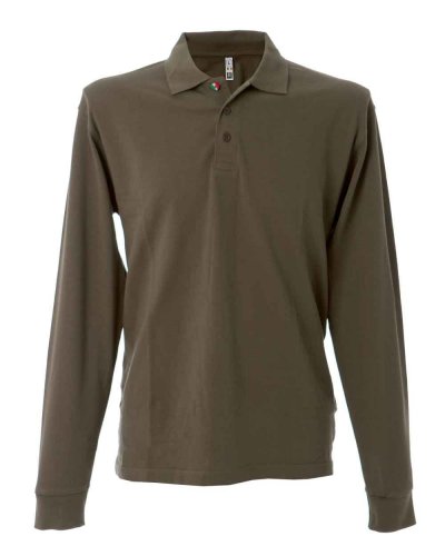 Polo manica lunga 1 bottone con tricolore New Zeland Army Green