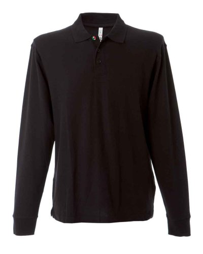 Polo manica lunga 1 bottone con tricolore New Zeland Black
