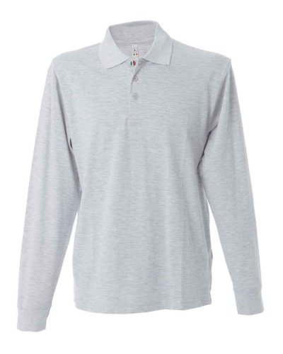 Polo manica lunga 1 bottone con tricolore New Zeland Light Melange