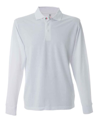 Polo manica lunga 1 bottone con tricolore New Zeland White