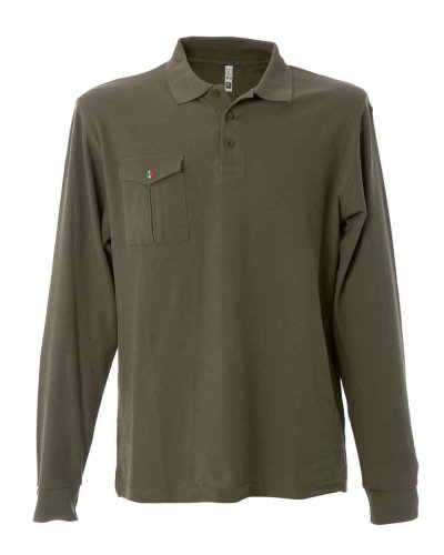 Polo manica lunga con taschino Texas Army Green