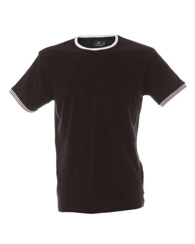 T-shirt manica corta girocollo tricolore sule maniche Udine Black