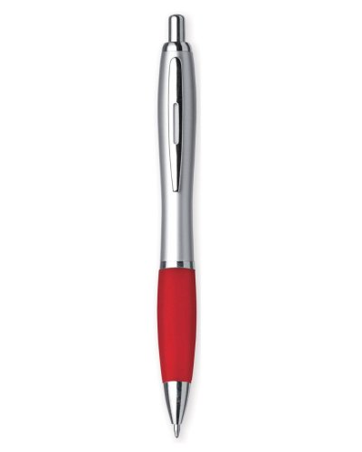 Penna in plastica silver ed impugnatura gommata Rosso