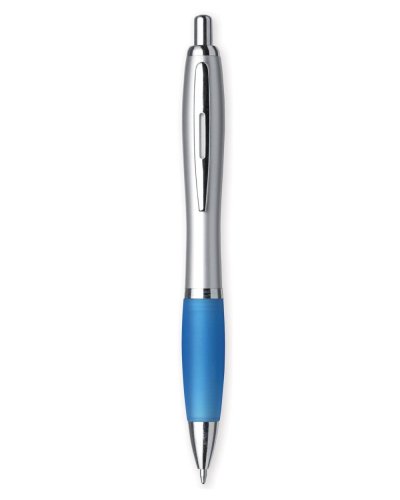 Penna in plastica silver ed impugnatura gommata Azzurro