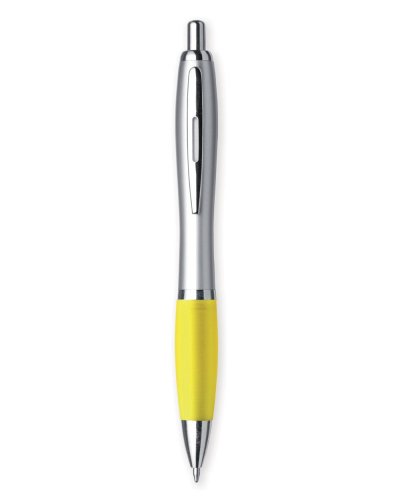 Penna in plastica silver ed impugnatura gommata Giallo
