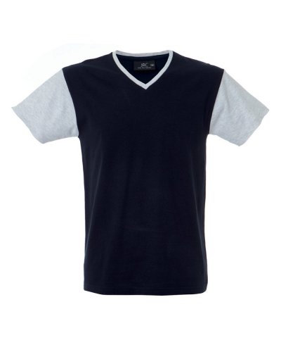 T-shirt manica corta scollo a V maniche e colletto in contrasto Cadice Navy
