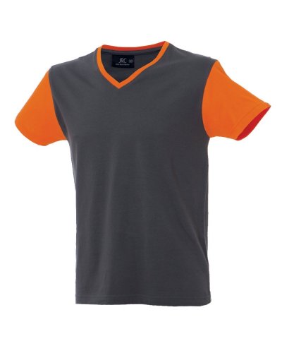 T-shirt manica corta scollo a V maniche e colletto in contrasto Cadice Grey