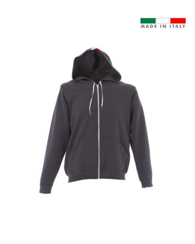 Felpa made in Italy Asti con tricolore sul cappuccio Grey