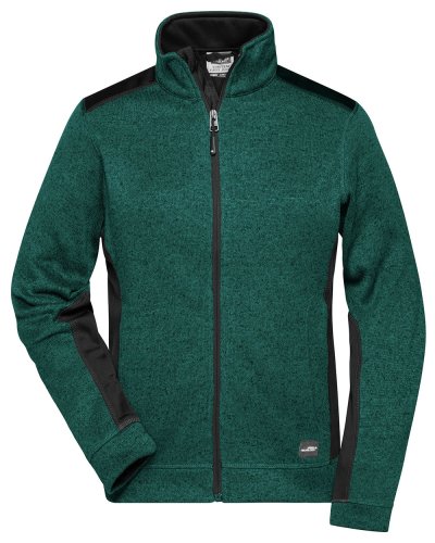 Ladies' Knitted Workwear Fleece Jacket - Strong Dark-Green-Melange-Black