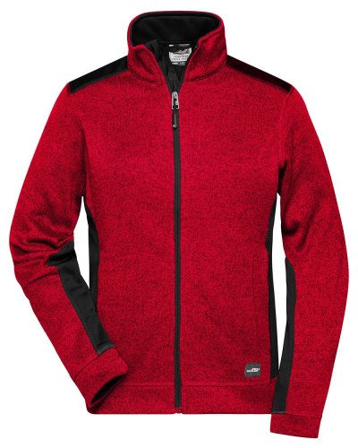 Ladies' Knitted Workwear Fleece Jacket - Strong Red-Melange/Black