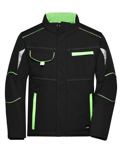 Workwear Softshell Padded Jacket - Color Black/Lime Green