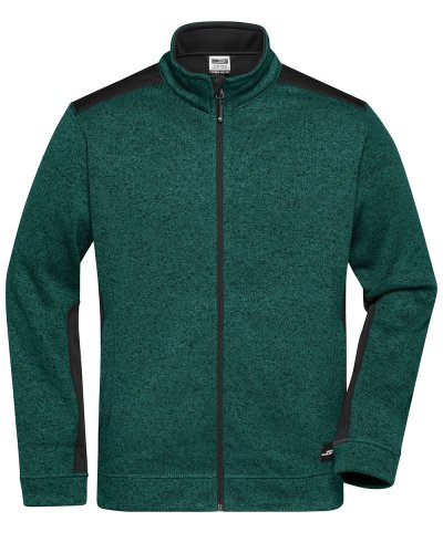 Men's Knitted Workwear Fleece Jacket - Strong Dark-Green-Melange-Black