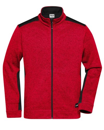 Men's Knitted Workwear Fleece Jacket - Strong Red-Melange/Black