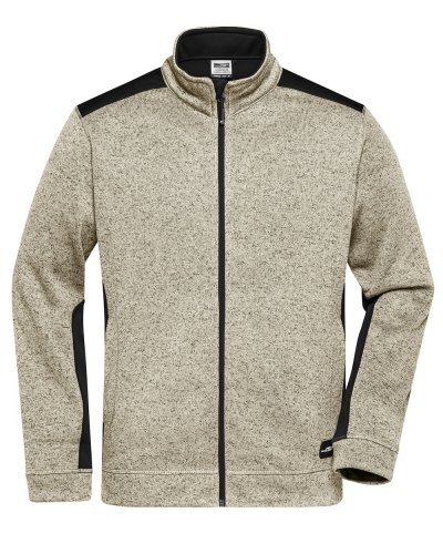 Men's Knitted Workwear Fleece Jacket - Strong Stone-Melange-Black