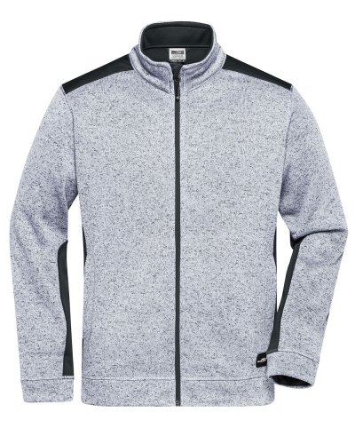 Men's Knitted Workwear Fleece Jacket - Strong White-Melange-Carbon