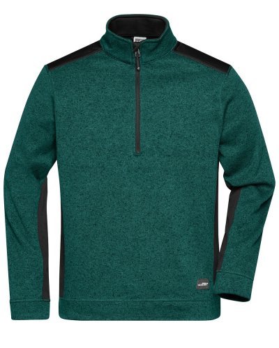 Men's Knitted Workwear Fleece Half-Zip - Strong Dark-Green-Melange-Black
