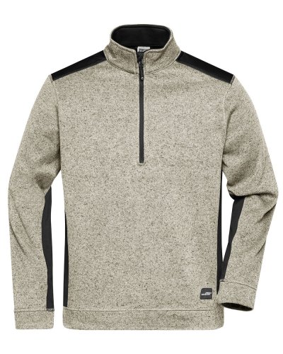 Men's Knitted Workwear Fleece Half-Zip - Strong Stone-Melange-Black