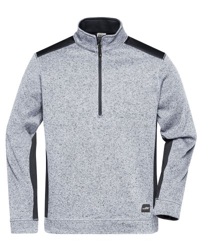 Men's Knitted Workwear Fleece Half-Zip - Strong White-Melange-Carbon