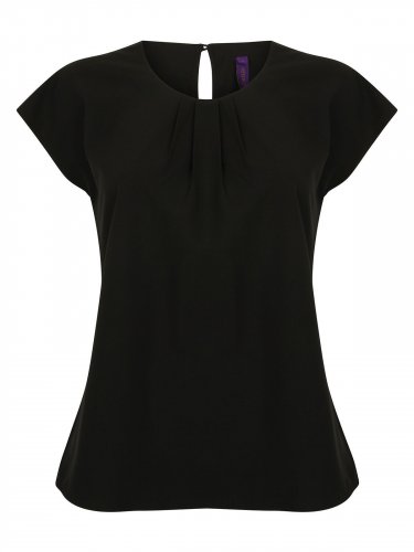 Ladies' Pleat Front S/S Blouse Black