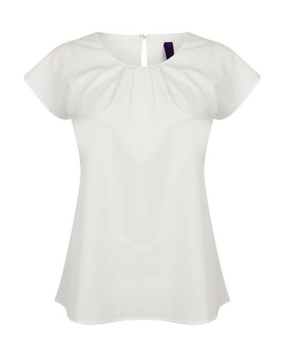 Ladies' Pleat Front S/S Blouse White