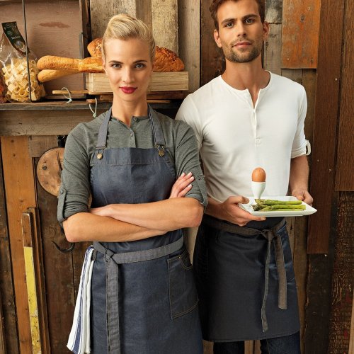 District Waxed Look Denim Bib Apron
