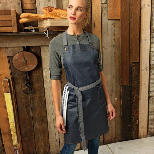 District Waxed Look Denim Bib Apron