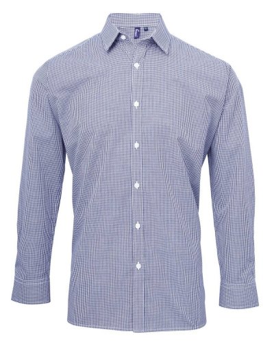 Men's Long Sleeve Microcheck Gingham Shirt Navy white