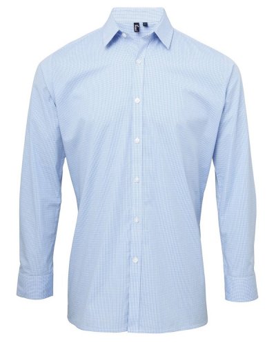 Men's Long Sleeve Microcheck Gingham Shirt Light blue/white