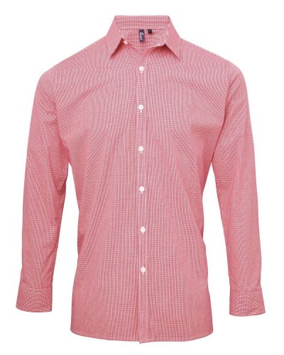 Men's Long Sleeve Microcheck Gingham Shirt Red/White
