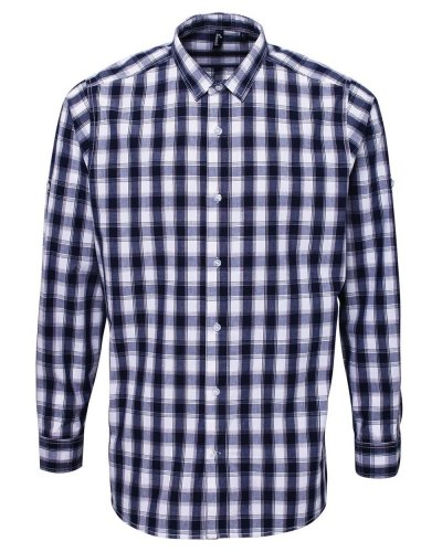 Men's LSL 'Mulligan' Check Cotton Bar Shirt White/Navy