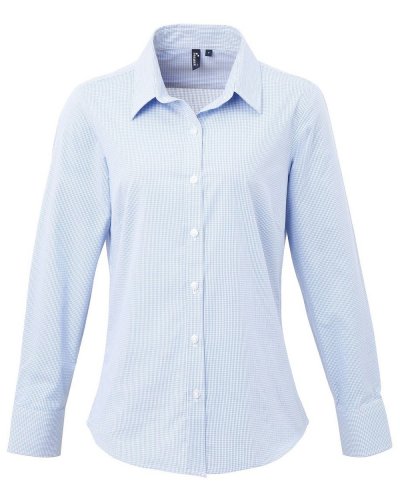 Ladies' Long Sleeve Microcheck Gingham Shirt Light blue/white