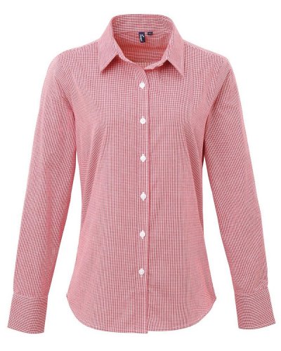 Ladies' Long Sleeve Microcheck Gingham Shirt Red/White
