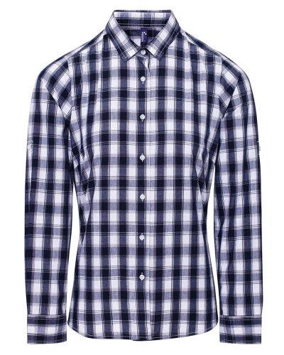 Ladies' LSL 'Mulligan' Check Cotton Bar Shirt     t White/Navy