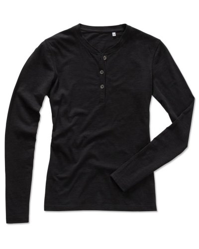 T-shirt Sharon Henley Long Sleeve donna Black Opal