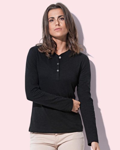 T-shirt Sharon Henley Long Sleeve donna