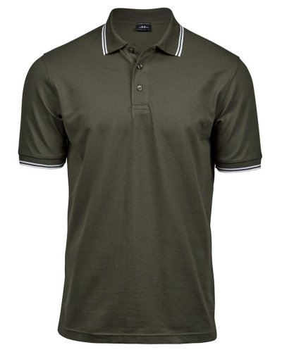 Luxury Stripe Stretch Polo Olive/White