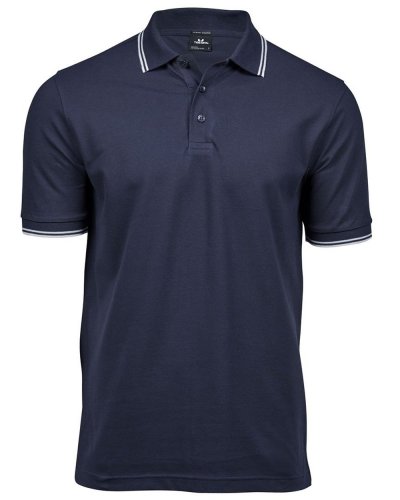 Luxury Stripe Stretch Polo Navy/White