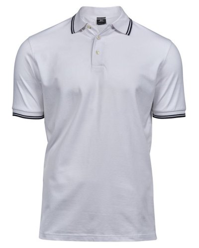 Luxury Stripe Stretch Polo White/Navy