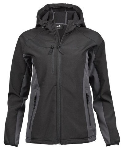 Ladies Hooded Lightweight Performance Softshell Black/Dark Grey