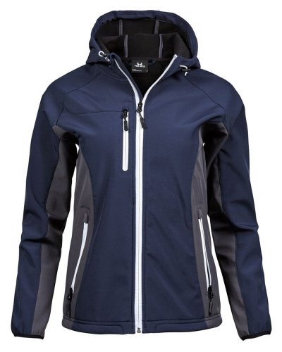 Ladies Hooded Lightweight Performance Softshell Navy/Dark grey