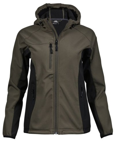 Ladies Hooded Lightweight Performance Softshell Olive/Black