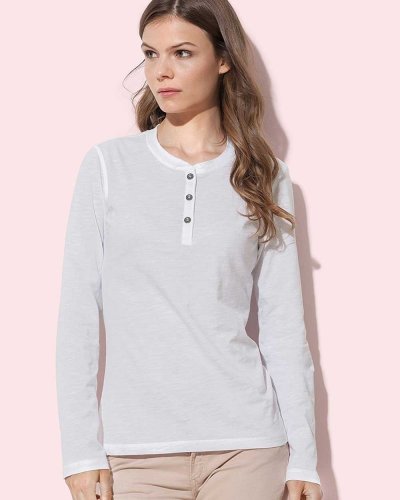 T-shirt Sharon Henley Long Sleeve donna