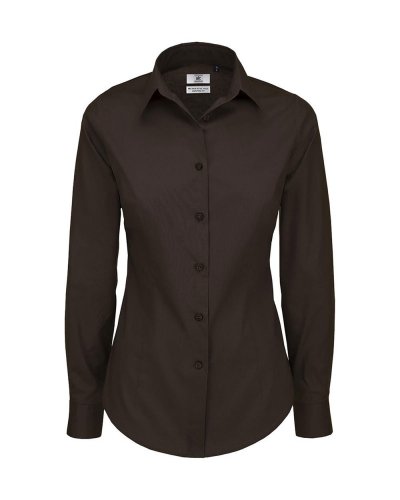 Camicia donna ls poplin Black Tie elastane Coffee Bean