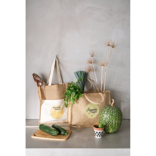 Borsa in juta naturale con tasca frontale e manici in cotone 65cm