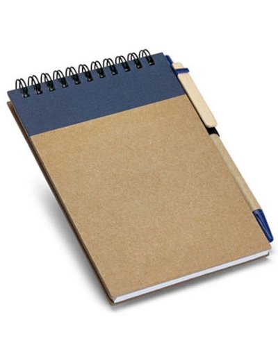 Block notes eco A6 con spirale e penna inclusa Blu