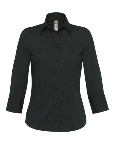 Camicia donna in popeline maniche 3/4 Black