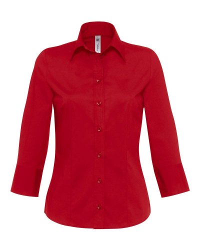 Camicia donna in popeline maniche 3/4 Deep Red