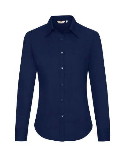 Camicia donna Oxford maniche lunghe bottoni in tinta Navy