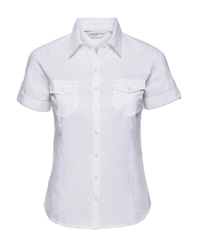 Camicia donna maniche corte con risvolto Bianco